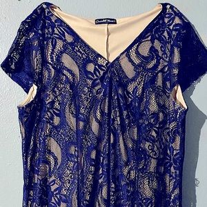 Navy Blue 2 layered floral lace long dress